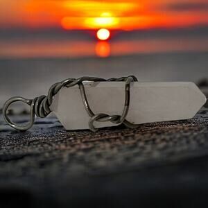 Rose Quartz Crystal Point Pendant | Wire-Wrapped Black Healing Stone Charm
